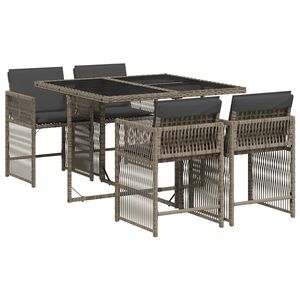 vidaXL Ensemble &agrave; manger de jardin 5 pcs coussins gris r&eacute;sine tress&eacute;e