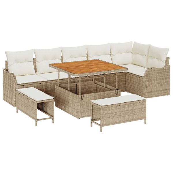 vidaXL Ensemble de canap&eacute; de jardin avec coussin 9 pcs Beige et cr&egrave;me