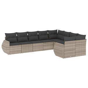vidaXL Salon de jardin 9 pcs avec coussins gris clair r&eacute;sine tress&eacute;e