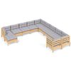 vidaXL Salon de jardin 11 pcs avec coussins gris bois de pin
