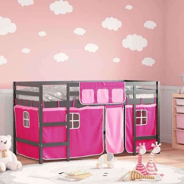 vidaXL Lit mezzanine enfants avec rideaux sans matelas rose 90x190 cm