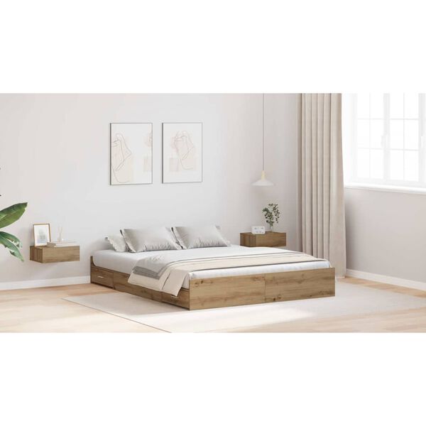 vidaXL Cadre de lit avec rangement Ch&ecirc;ne artisanal 140 x 200 cm