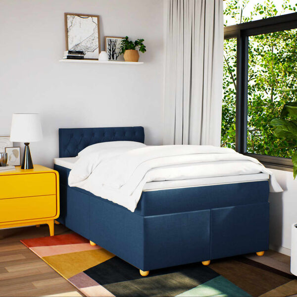 vidaXL Sommier &agrave; lattes de lit avec matelas Bleu 120x200 cm Tissu