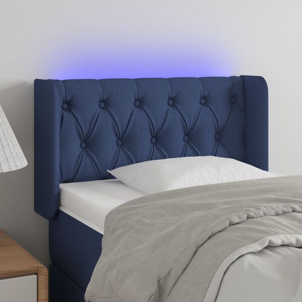vidaXL T&ecirc;te de lit &agrave; LED Bleu 83x16x78/88 cm Tissu