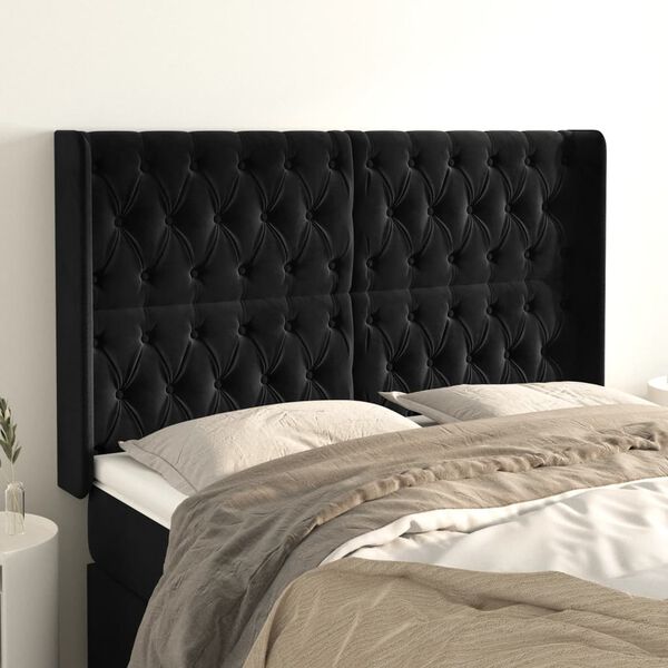 vidaXL Tête de lit avec oreilles Noir 163x16x118/128 cm Velours