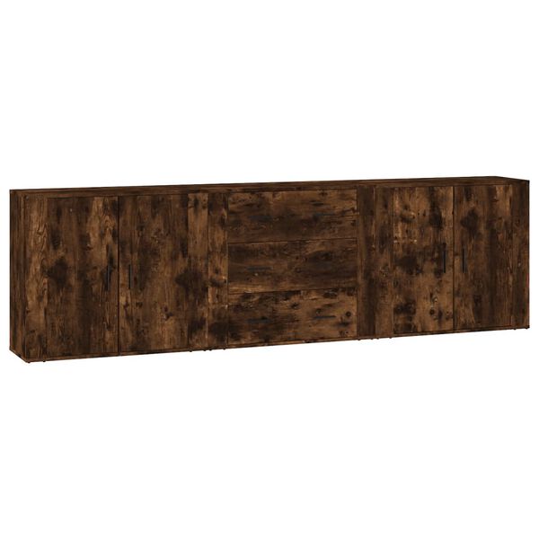 vidaXL Buffets 3 pcs Ch&ecirc;ne fum&eacute; Bois d'ing&eacute;nierie
