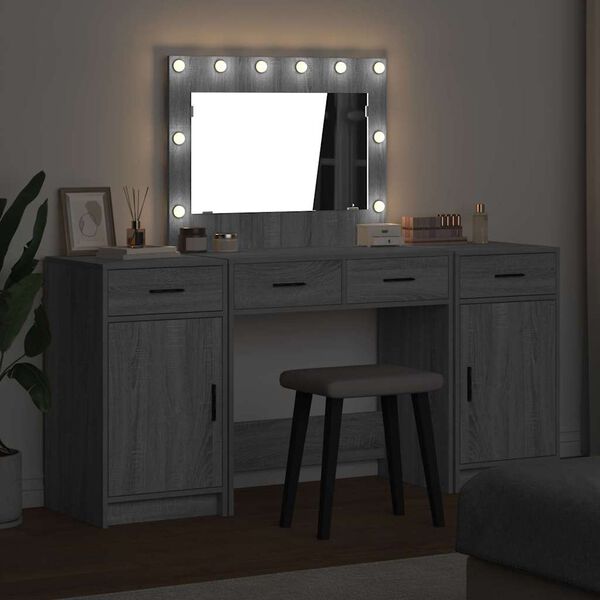 vidaXL Table de Toilette avec tiroir 3 pcs Gris Bois d'ing&eacute;nierie
