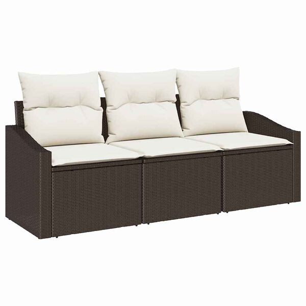vidaXL Ensemble de canapé de jardin 3 pcs Marron et blanc polyrotin