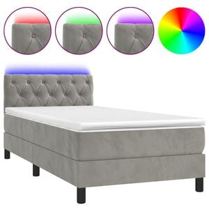 vidaXL Sommier &agrave; lattes de lit avec matelas et LED Gris clair 80x200cm