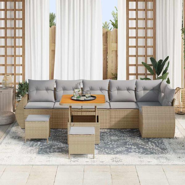 vidaXL Ensemble de canap&eacute; de jardin 9 pcs beige et gris clair