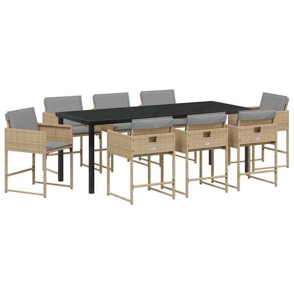 vidaXL Ensemble de salle &agrave; manger pour jardin 9 pcs Beige polyrotin