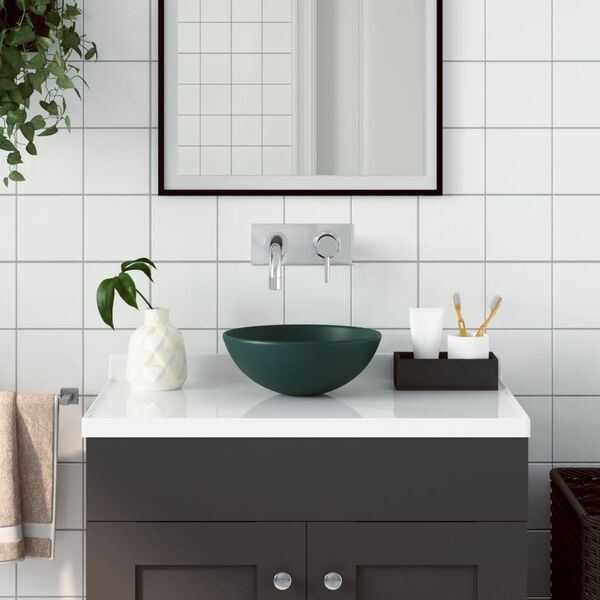 vidaXL Lavabo de salle de bain C&eacute;ramique Vert fonc&eacute; Rond