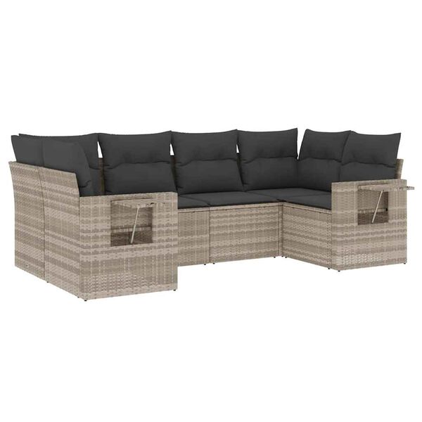 vidaXL Salon de jardin 6 pcs avec coussins gris clair r&eacute;sine tress&eacute;e