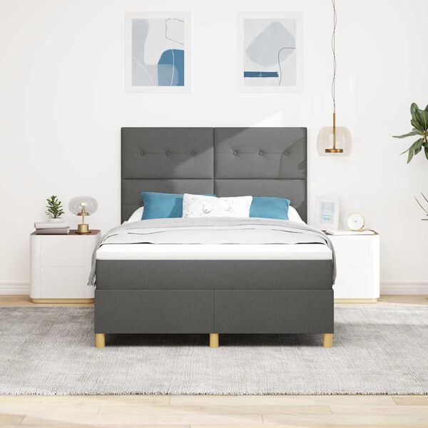 vidaXL Lit &agrave; ressort LED avec matelas Gris fonc&eacute; 140 x 190 cm tissu
