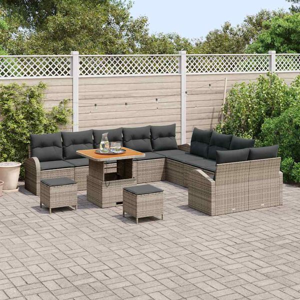 vidaXL Ensemble de canap&eacute; de jardin avec coussin 13 pcs Gris