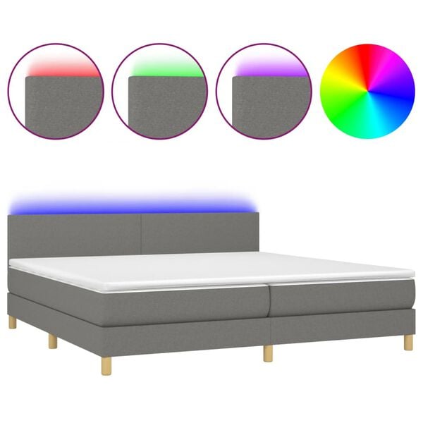 vidaXL Sommier &agrave; lattes de lit et matelas et LED Gris fonc&eacute; 200x200 cm