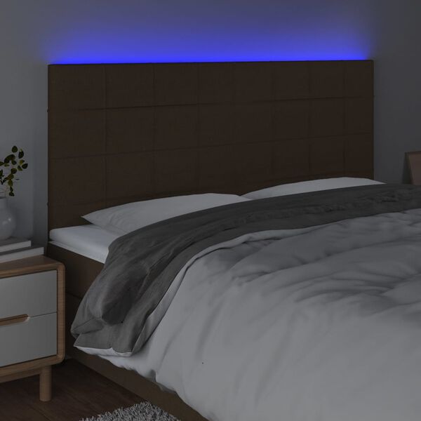 vidaXL T&ecirc;te de lit &agrave; LED Marron fonc&eacute; 200x5x118/128 cm Tissu