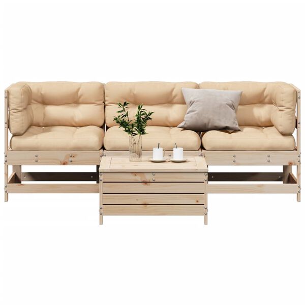vidaXL Salon de jardin 4 pcs avec coussins Bois de pin massif