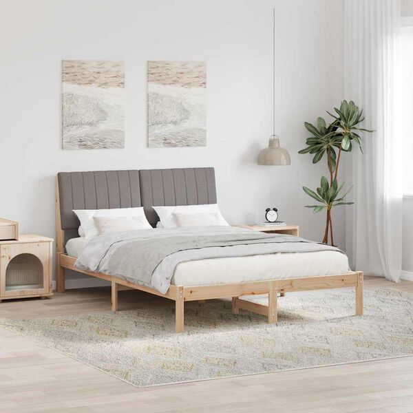 vidaXL Cadre de lit avec t&ecirc;te de lit Taupe 140 x 190 cm Pin massif