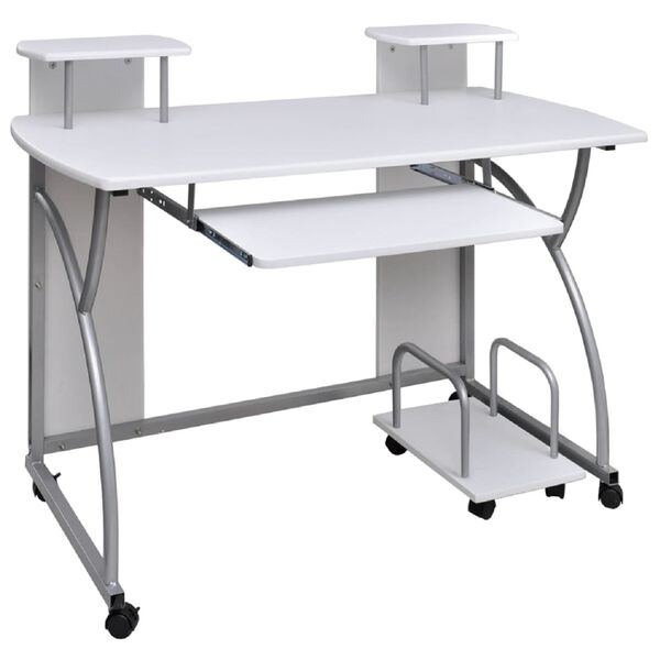 vidaXL Bureau d'ordinateur Blanc 110x52x88,5 cm Bois d&rsquo;ing&eacute;nierie