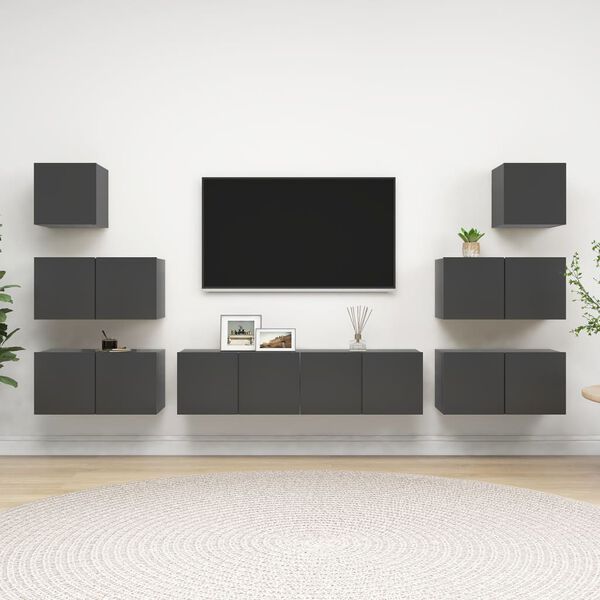 vidaXL Ensemble de meuble TV 8 pcs Gris Bois d’ingénierie