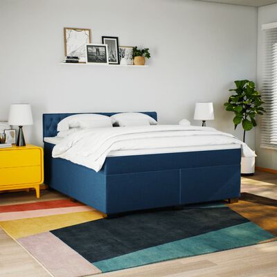 vidaXL Sommier à lattes de lit avec matelas Bleu 180x200 cm Tissu