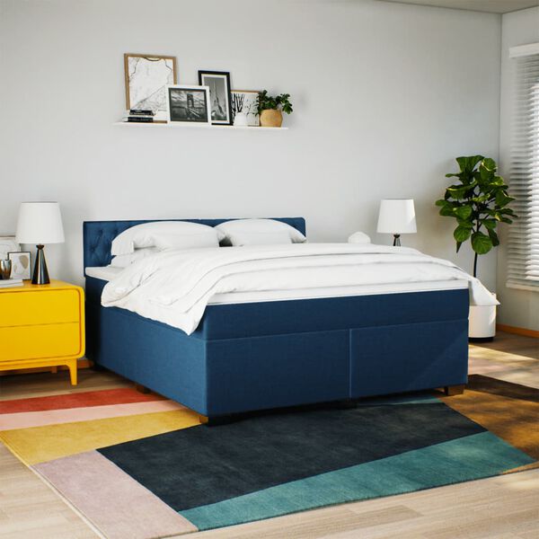 vidaXL Sommier &agrave; lattes de lit avec matelas Bleu 180x200 cm Tissu