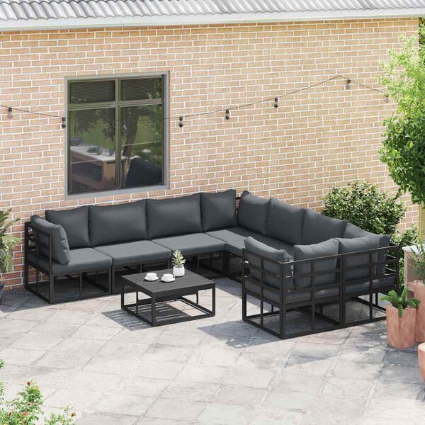 vidaXL Ensemble de canap&eacute; de jardin avec coussin 8 pcs Noir Acier