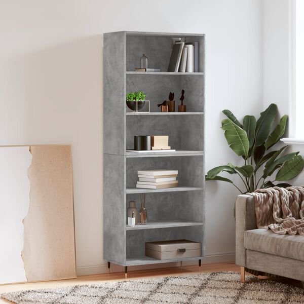 vidaXL Buffet gris b&eacute;ton 69,5x32,5x180 cm bois d'ing&eacute;nierie