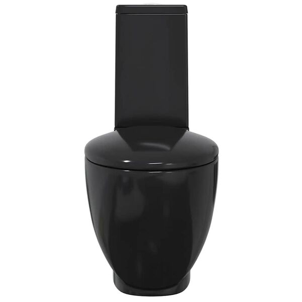 vidaXL Toilette en céramique ronde écoulement d'eau au fond noir