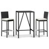 vidaXL Ensemble de bar de jardin 3 pcs avec coussins noir poly rotin