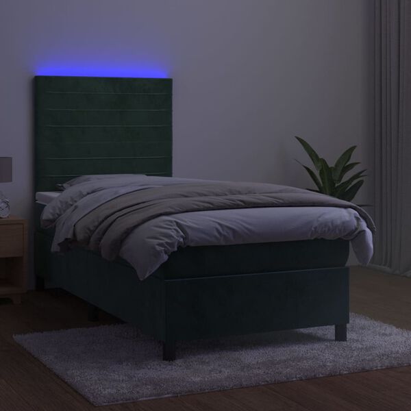 vidaXL Sommier &agrave; lattes de lit matelas LED Vert fonc&eacute; 80x200cm Velours