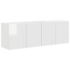 vidaXL Meuble TV mural 2 pc Blanc brillant Bois d'ing&eacute;nierie
