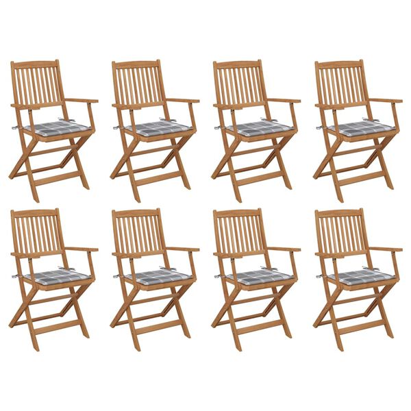 vidaXL Chaises pliables d'ext&eacute;rieur et coussins lot de 8 Bois d'acacia