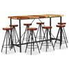 vidaXL Ensemble de bar 9 pcs Bois de récupération et cuir véritable