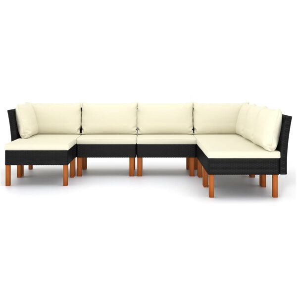 vidaXL Salon de jardin 7 pcs avec coussins R&eacute;sine tress&eacute;e Noir
