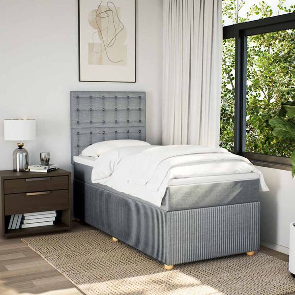 vidaXL Sommier &agrave; lattes de lit avec matelas Gris clair 100x200cm Tissu