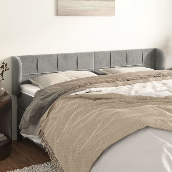vidaXL T&ecirc;te de lit avec oreilles Gris clair 203x23x78/88 cm Velours