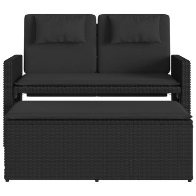 vidaXL Banc inclinable de jardin avec coussins noir résine tressée