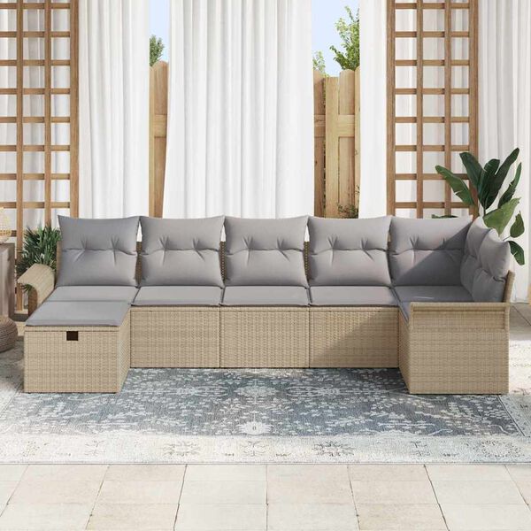 vidaXL Ensemble de canap&eacute; de jardin 7 pcs Beige et Gris clair
