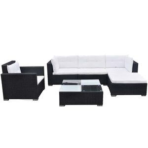 vidaXL Salon de jardin 6 pcs avec coussins r&eacute;sine tress&eacute;e noir