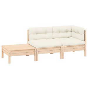 Salon de jardin 3 pcs avec coussins cr&egrave;me Bois de pin massif