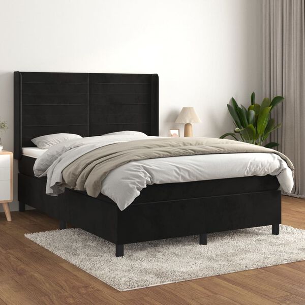 vidaXL Sommier &agrave; lattes de lit avec matelas Noir 140x190 cm Velours
