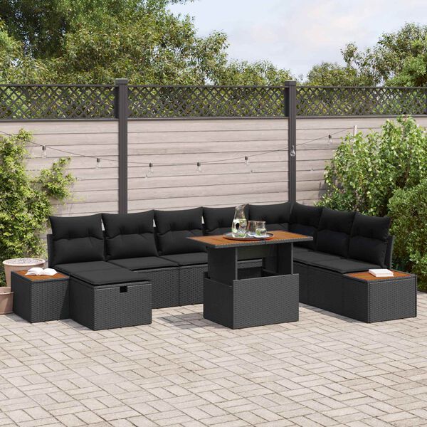 vidaXL Ensemble de canap&eacute; de jardin 9 pcs Noir polyrotin
