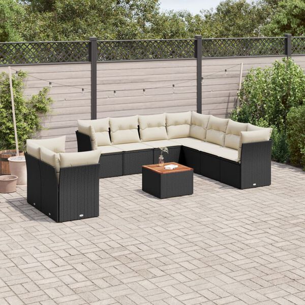 vidaXL Salon de jardin 10 pcs avec coussins noir r&eacute;sine tress&eacute;e