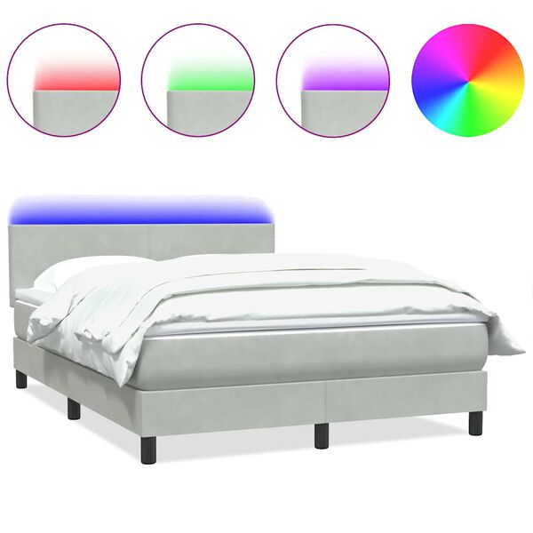 vidaXL Sommier &agrave; lattes de lit et matelas et LED gris clair 140x210cm velours