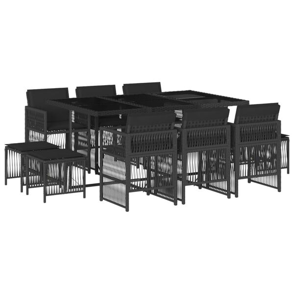 vidaXL Ensemble &agrave; manger de jardin 11 pcs coussins noir r&eacute;sine tress&eacute;e