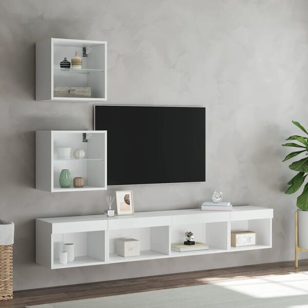 vidaXL Unit&eacute;s murales TV avec LED 5 pcs blanc bois d'ing&eacute;nierie