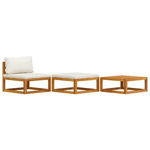 vidaXL Salon de jardin 3 pcs avec coussins cr&egrave;me Bois d'acacia solide
