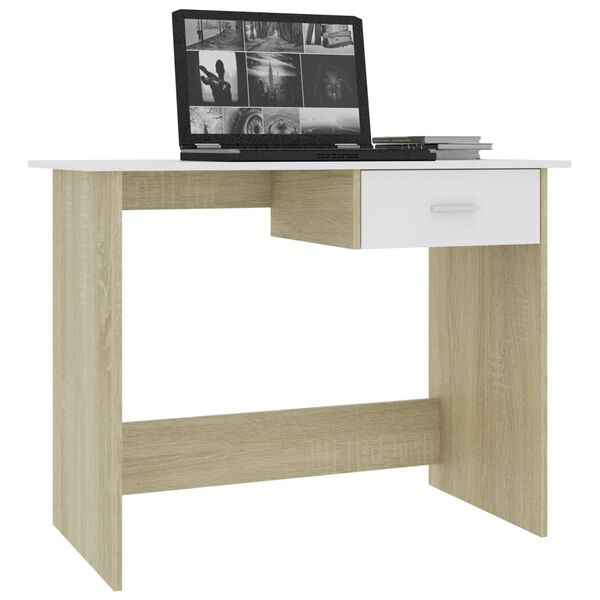 vidaXL Bureau Blanc et ch&ecirc;ne sonoma 100 x 50 x 76 cm Agglom&eacute;r&eacute;